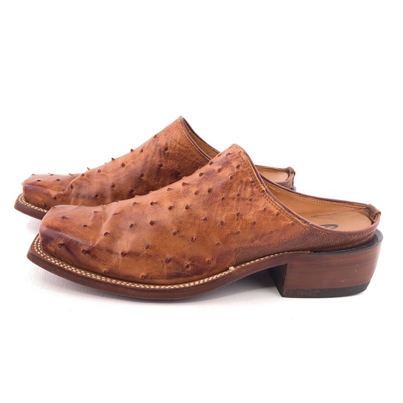 Lucchese 2000 Full Quill Ostrich Leather Slip on Clog Mules 8 B - Picture 2 of 14